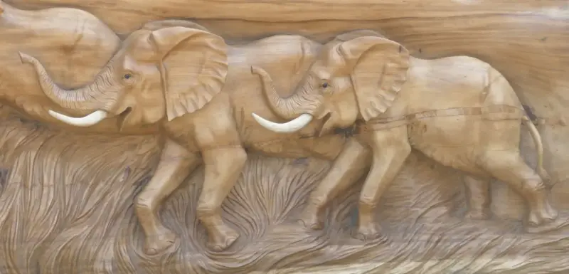 Product image of the product “Wooden elephant relief. Approx. 271 cm Length, 96 cm Height ”